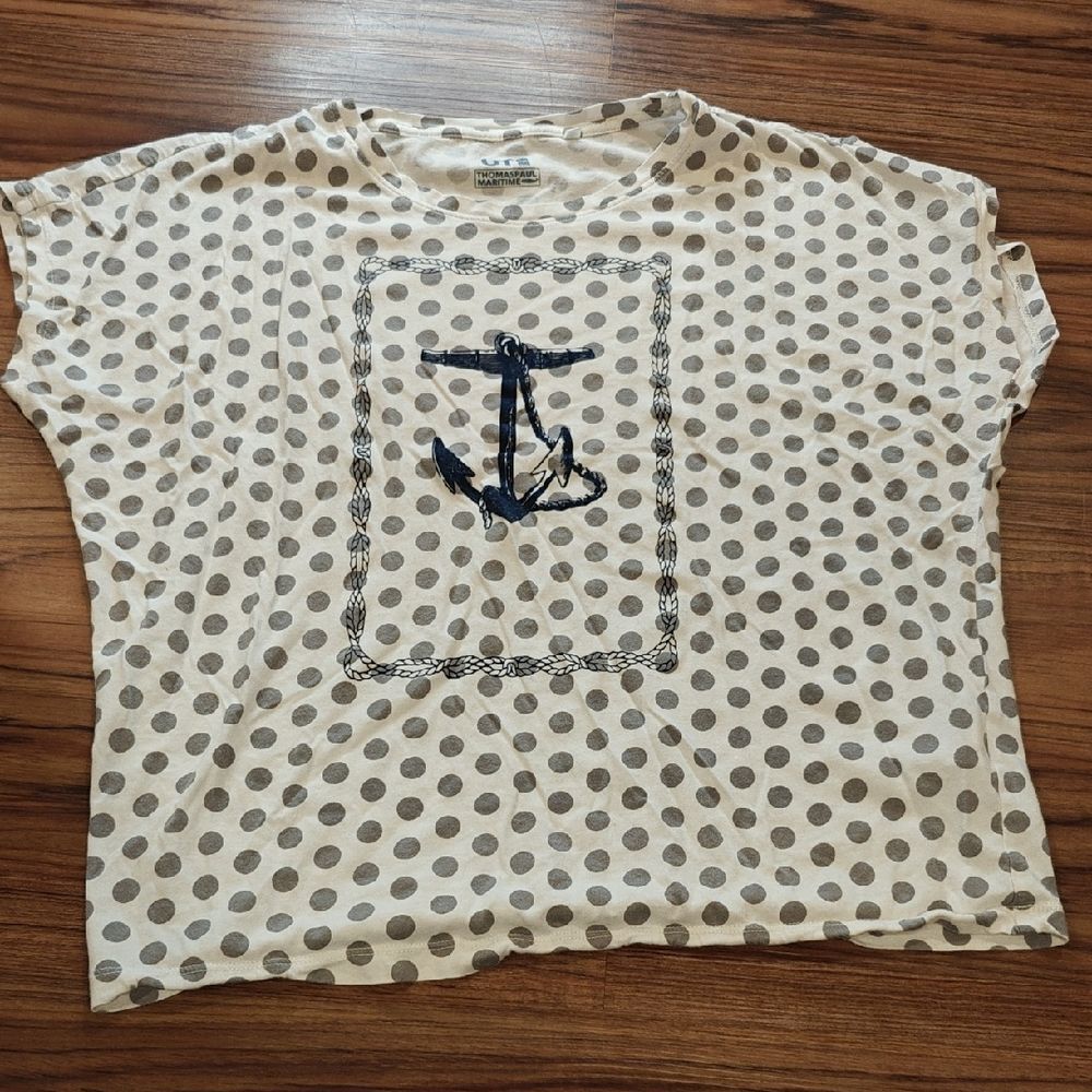 Uniqlo X Thomaspaul Martime Collaboration Beige and Gray Polka Dot Anchor Tee
